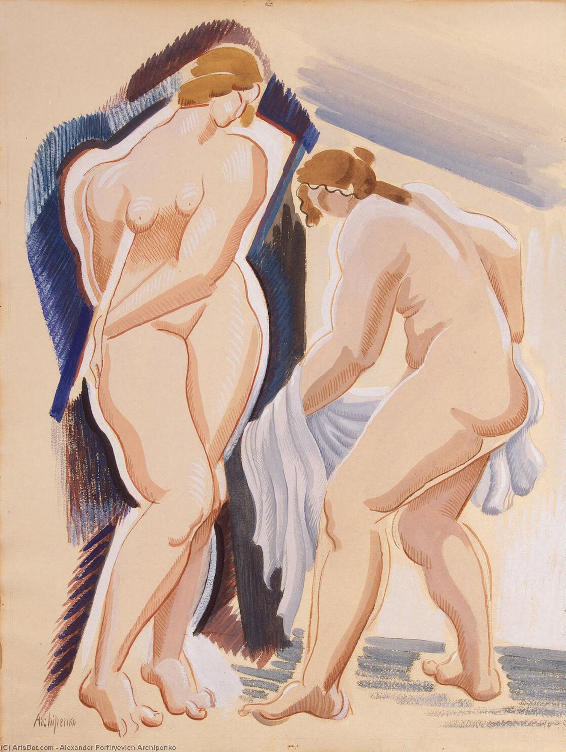 Two Nude Female Figures With A Cloth — Alexander Archipenko