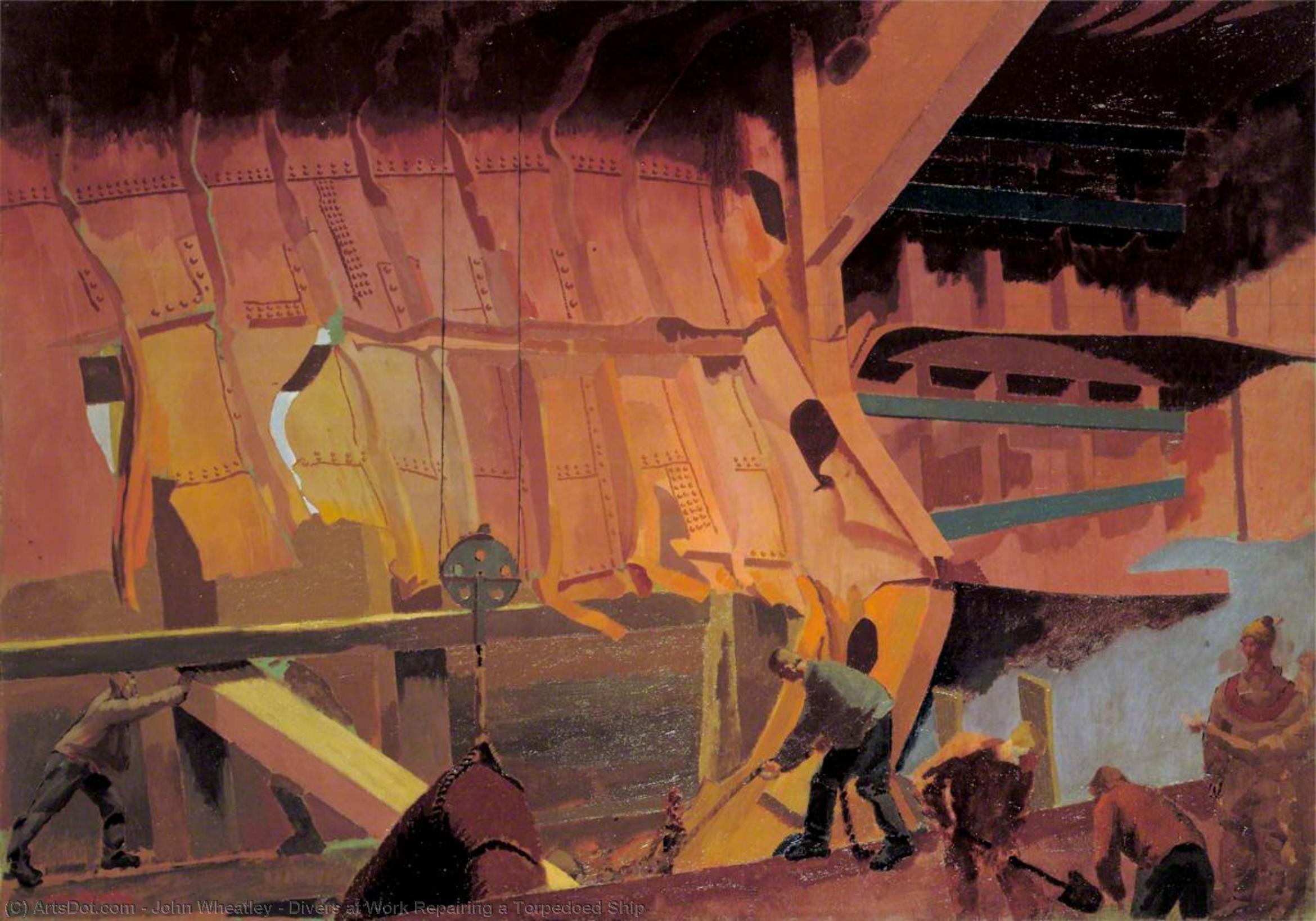 Divers At Work Repairing A Torpedoed Ship — John Wheatley