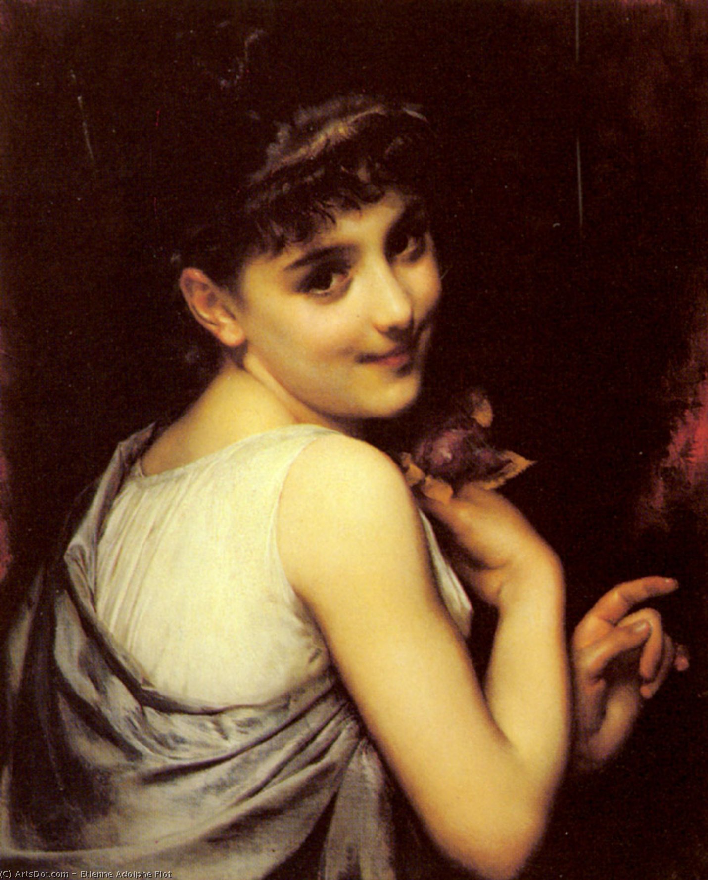 A Young Beauty Holding A Red Rose — Etienne Adolphe Piot