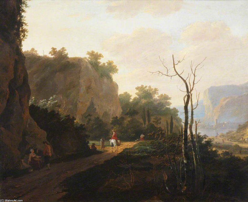 A Rocky Landscape With Figures, Sunset — Andries Both