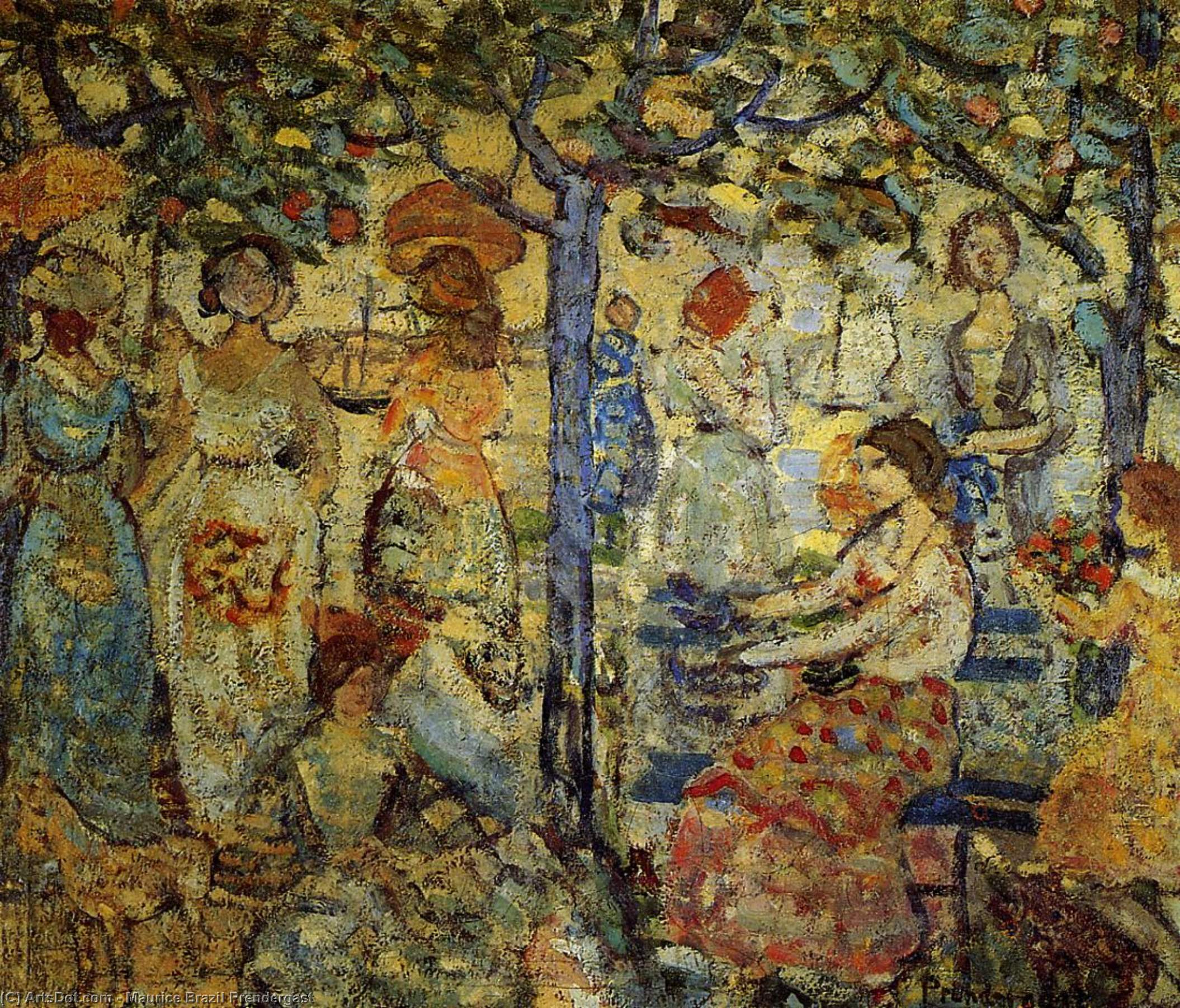 Acadia by Mauricius Brazil Prendergast, oil on linen painted by hand