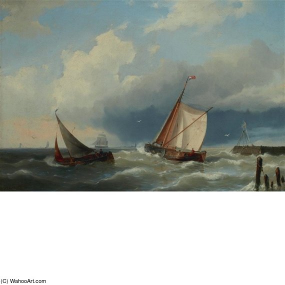 Sailing Vessels Off Pier — Hermanus Junior Koekkoek