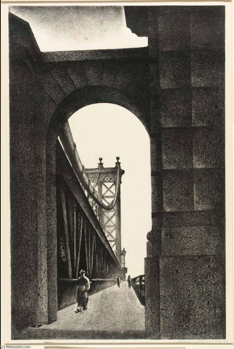 Manhattan Bridge by Louis Lozowick, oil on linen painted by hand