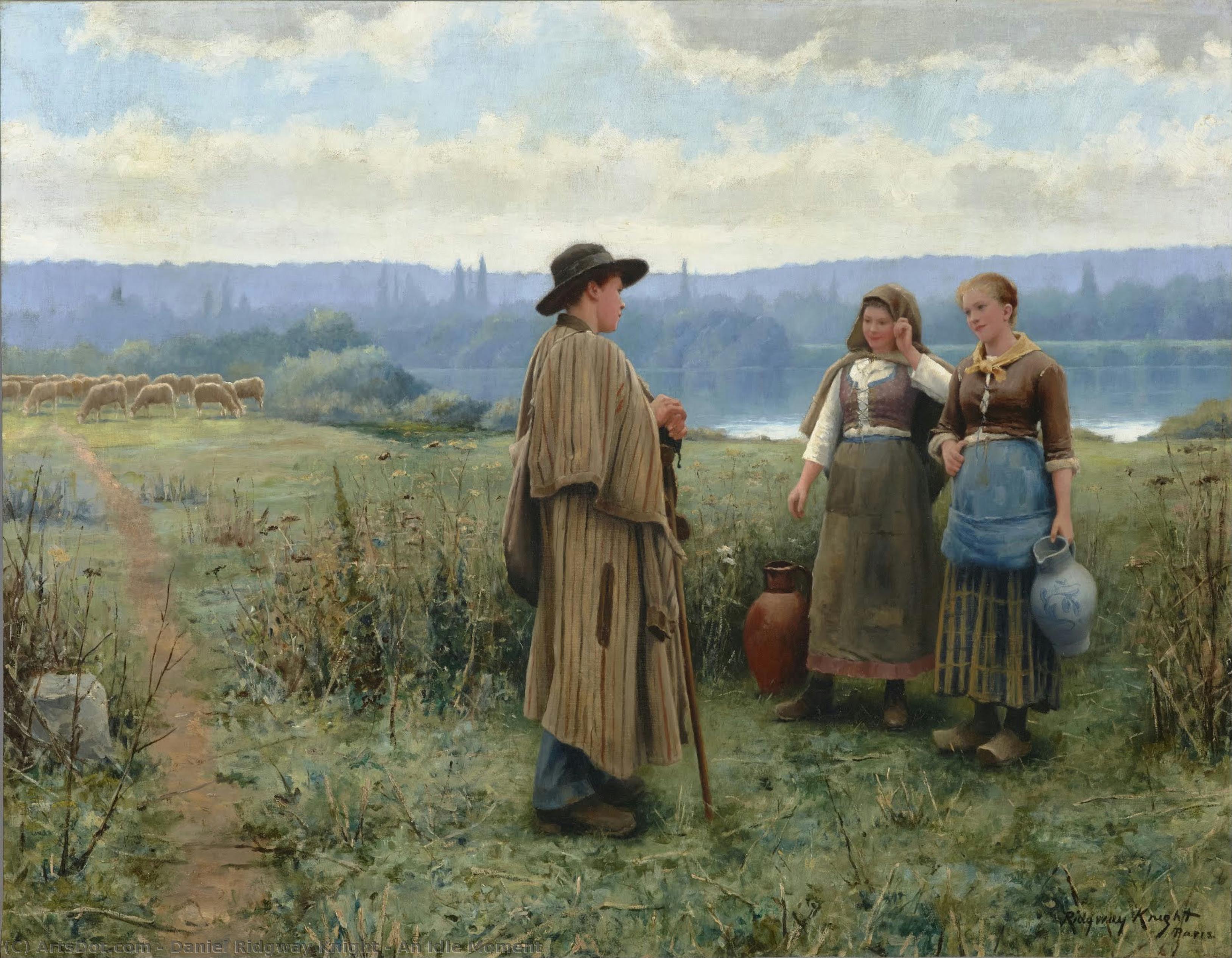 An Idle Moment od Daniel Ridgway Knight, olej na plátně, ručně malováno