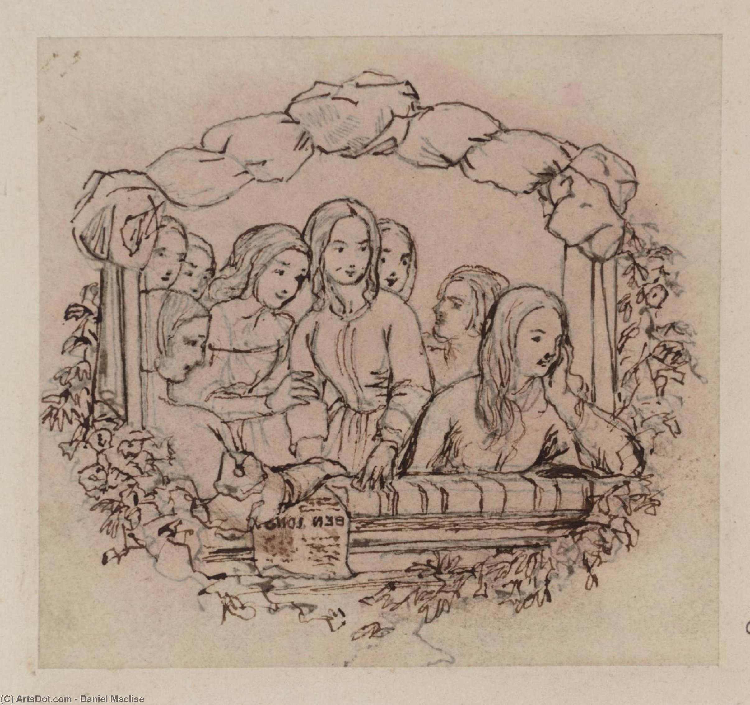 The Opera Box, Design For A Wood Engraving. Tracing, From The Principal Figure In Reverse — Daniel Maclise