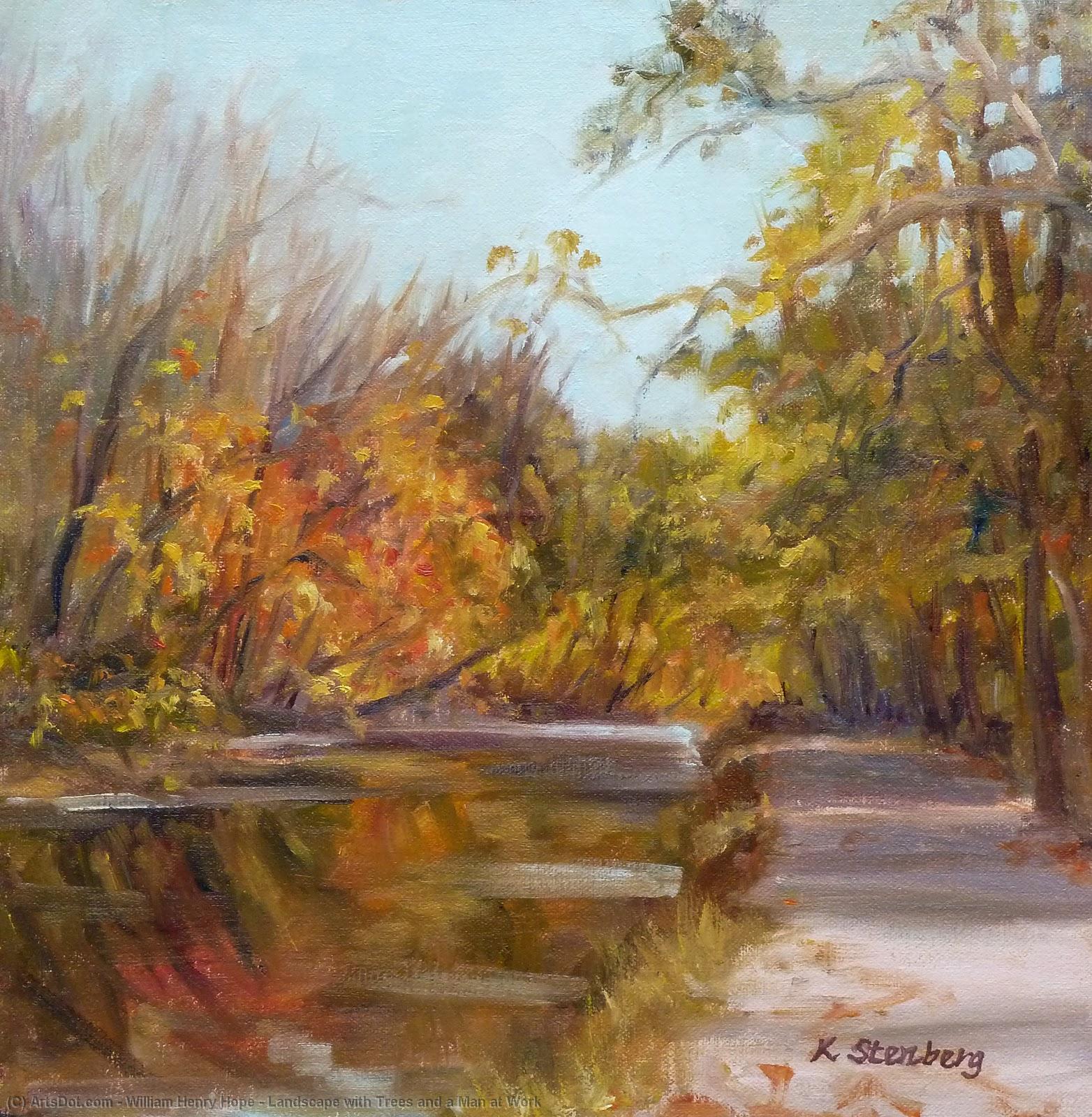Landscape With Trees And A Man At Work — William Henry Hope
