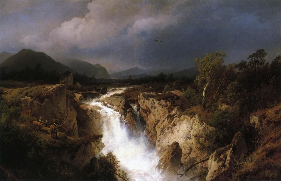 Landscape With Waterfall — Herman Herzog