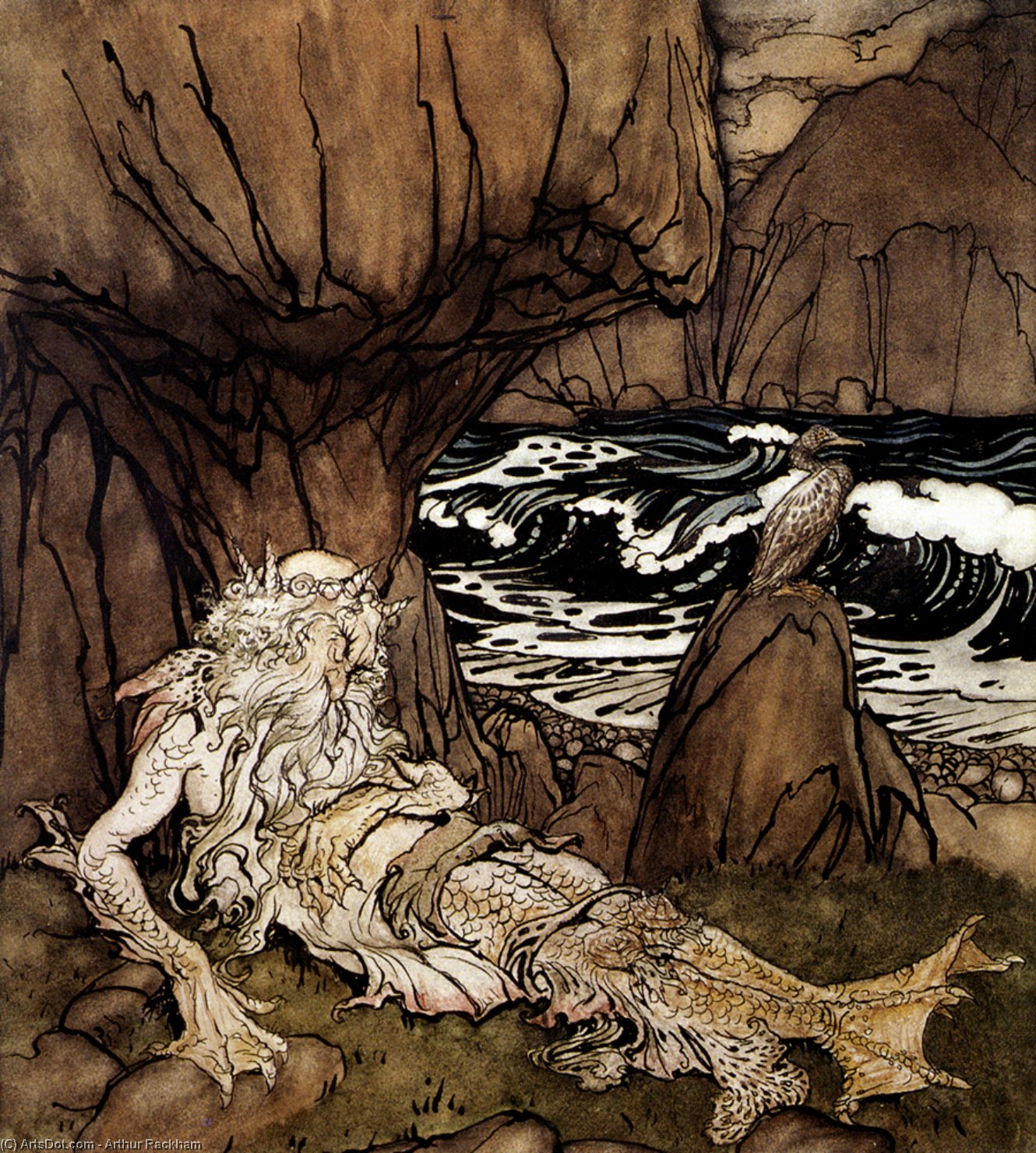 A Crowned Merman — Arthur Rackham