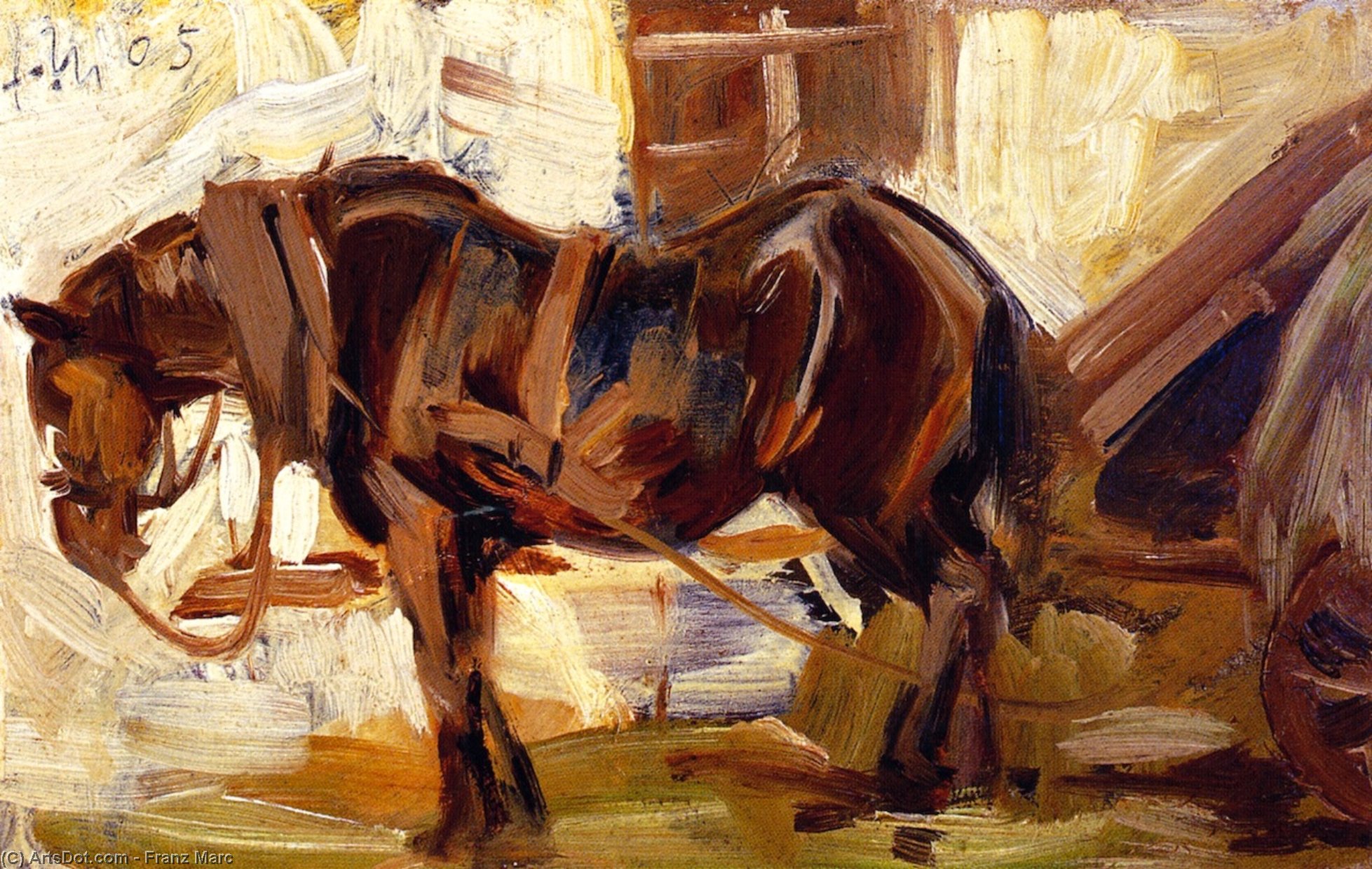 Kleine Studie eines Pferdes II by Franz Marc, oil on linen painted by hand
