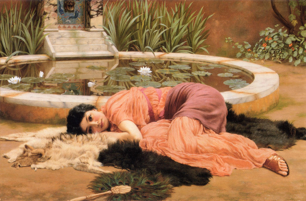 Dolce far niente od John William Godward, olej na plátně, ručně malováno