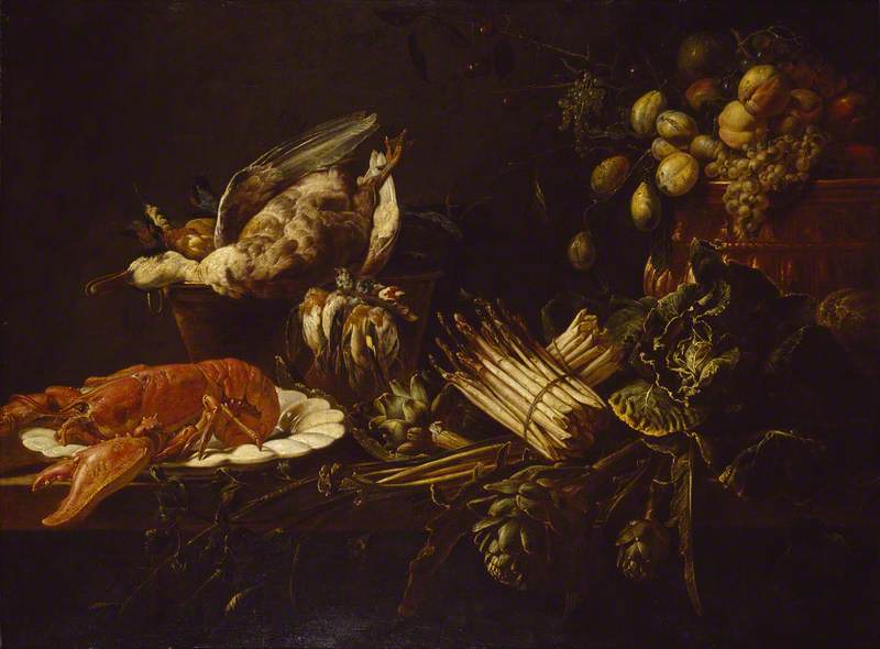 Still Life S Krevety, Zeleninami, Ovoćem A Také Hovězími Produktům — Adriaen Van Utrecht