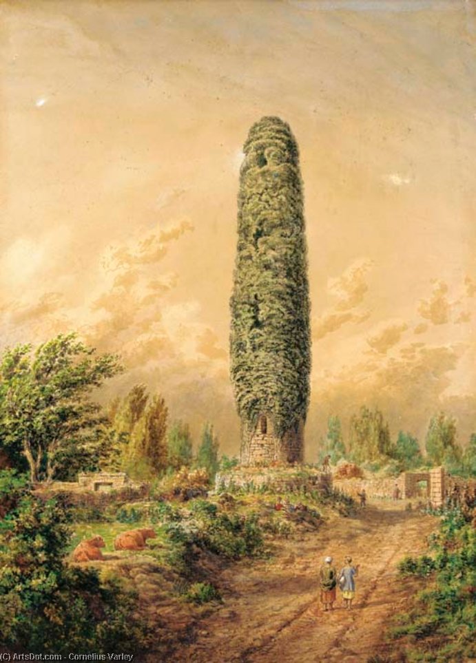 An Ivy-covered Tower By An Open Track, Ireland — Cornelius Varley