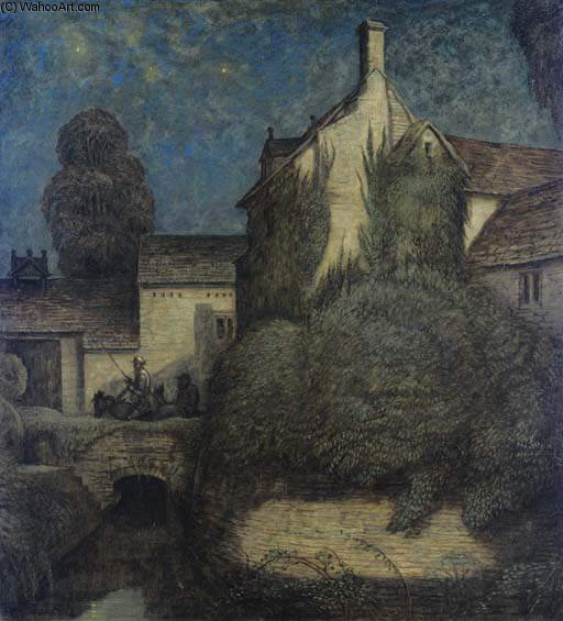 At Night Time by Frederick Cayley Robinson, oil on linen painted by hand