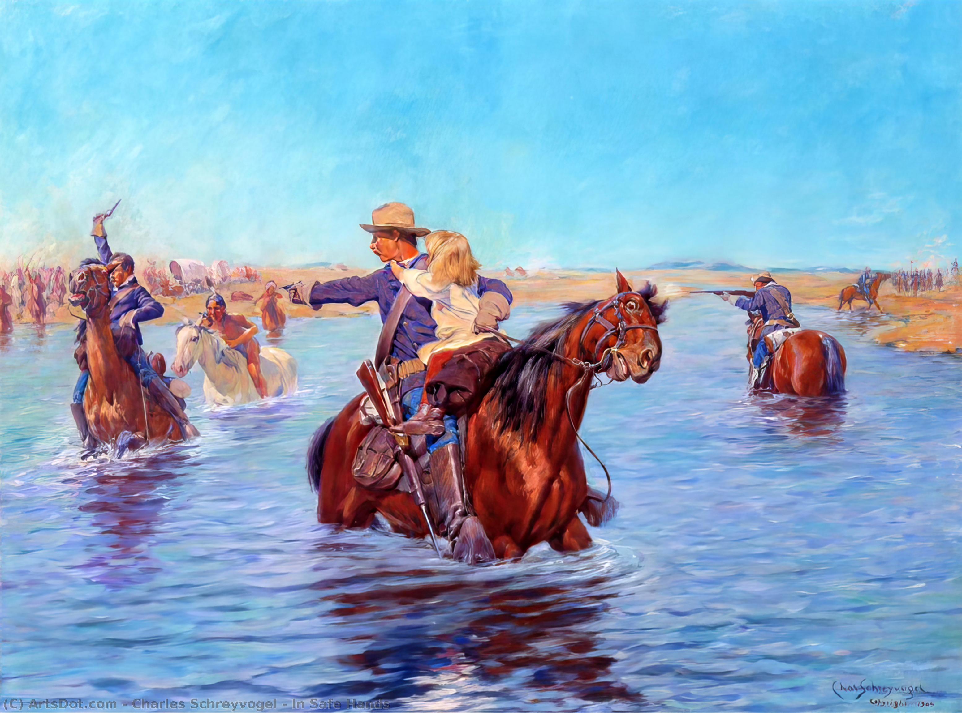 In Safe Hands by Charles Schreyvogel, oil on linen painted by hand