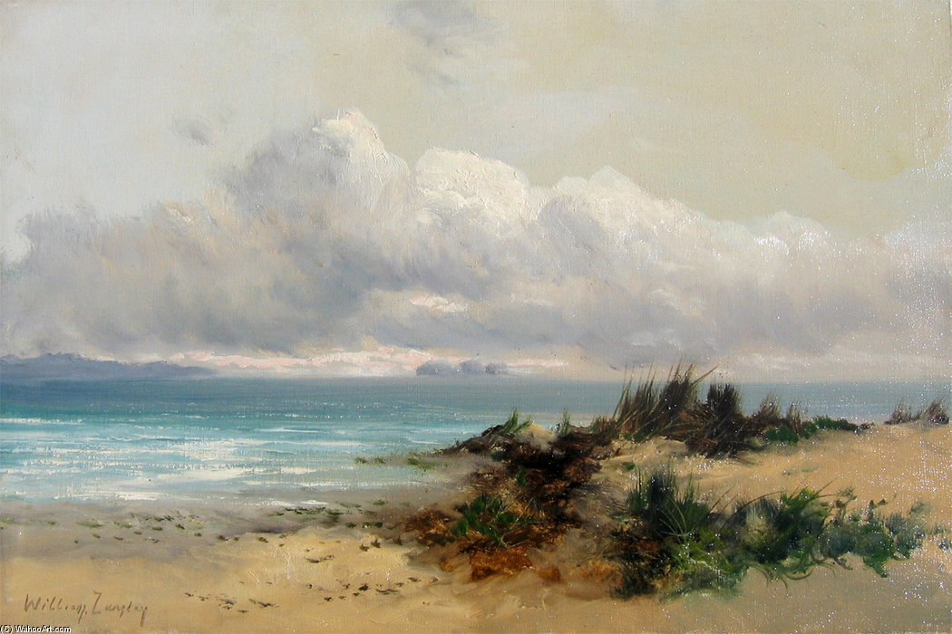 Coastal Scene With Sand Dune by William Langley, oil on linen painted by hand