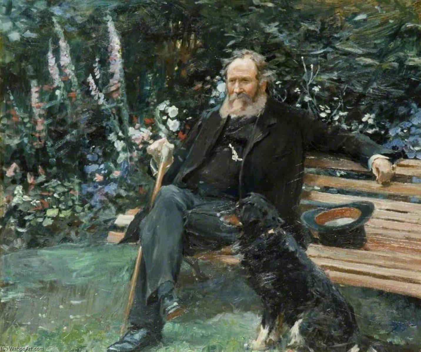 Daniel Tomkins e il suo cane di Sir Alfred James Munnings, olio su lino dipinto a mano