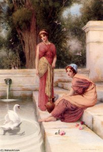 Two classical maidens and a swan