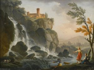Fishing By The Waterfall — Charles François Lacroix De Marseille