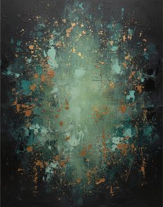 Luminous Emergence Of Teal And Copper Amidst A Fragmented Obsidian Void — David Moreau, Plaster & Texture Art