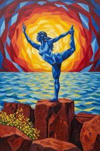 Equilibrio Celestial: La Silueta Azul En El Resplandor Del Prana — Agathe Morin