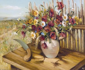 Bouquet Of Flowers On The Landscape, (1935) — Marcel Dyf