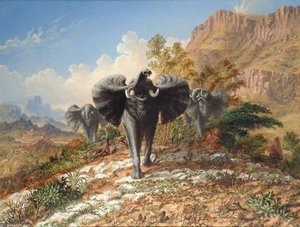 Elephants Charging Over Quartose Country — Thomas Baines