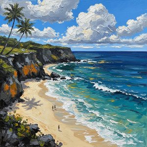 Eternal Shoreline: A Monumental Impasto Study Of Azure Tides And Rugged Cliffs