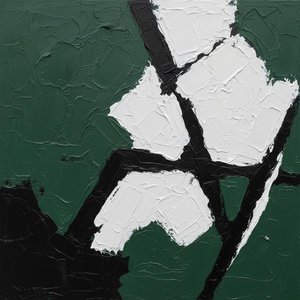 Fragmented Forest Shadows: A Monumental Study In Obsidian Veins And Verdant Chaos