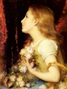A young girl with a basket of flowers