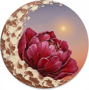 A Monumental Crimson Bloom Within The Gilded Embrace Of Sculptural Light