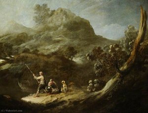 Rocky Wooded Landscape with Two Fisher Boys and a Dog