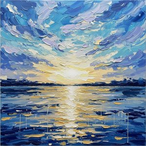 Radiant Horizon: A Sculptural Study Of Luminous Dawn And Deep Azure Tides — Christian Noiret, Contemporary Abstract