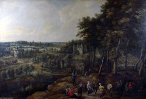 Peasants merry-making before a Country House