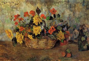 Nasturtiums And Dahlias In A Basket — Eugène Henri Paul Gauguin
