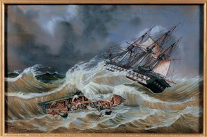 Reverse Glass Painting Of The Overturn Of The Sloop Of The French Man-of-war — Petrus Ignatius Jan Weyts Of Antwerp
