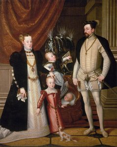 Maximilián II, jeho manželka a tři děti