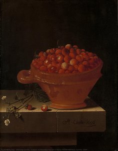 A Bowl Of Strawberries On A Stone Plinth, Adriaen Coorte, 1696 — ადრიან კორტე