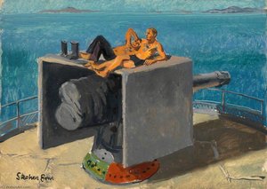 Sunbathing on the Four Inch Gun