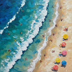 Rhythmic Tides Of Cerulean Light: A Singular Impasto Study Of Coastal Serenity — Christian Noiret, Contemporary Abstract Painting