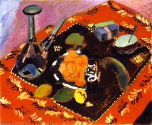 Plats et Fruits sur un Tapis Rouge (également connu sous le nom de Le Tapis Rouge)