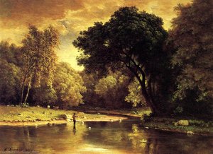 Fisherman In A Stream — George Innes