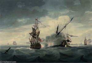 H.m.s. director raking the dutch flagship vrijheid, during the battle of camperdown