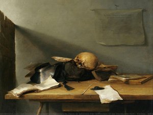 Vanitas - Sill Life With Books And Skull — Janas Davidszoon De Heemas