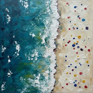 Fragmented Tides Of Azure And Sand In A Singular Impasto Masterpiece