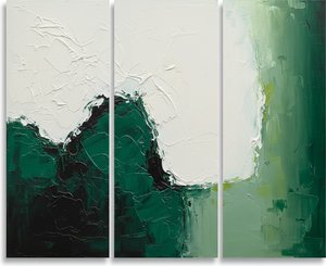 Triptyque Éthéré D'ombres Verdoyantes Et De Lumière Sculpturale En Impasto Profond — David Moreau