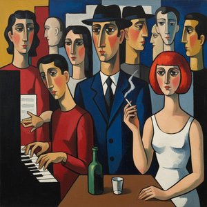 Melancholy In Navy And Crimson: A Monumental Study Of Silent Figures — Christian Noiret, Contemporary Abstract Painting