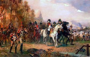 Napoleon with his troops at the battle of borodino