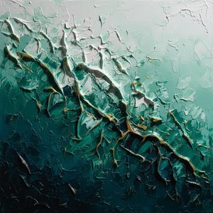Fractured Tides Of Midnight Teal With Gilded Veins In Sculptural Relief — David Moreau, Contemporary Abstract