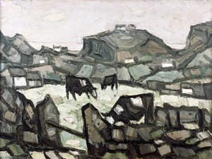 Les chevaux dans un champ au loin