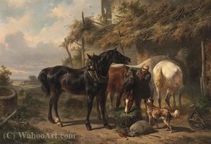Horses outside a stable